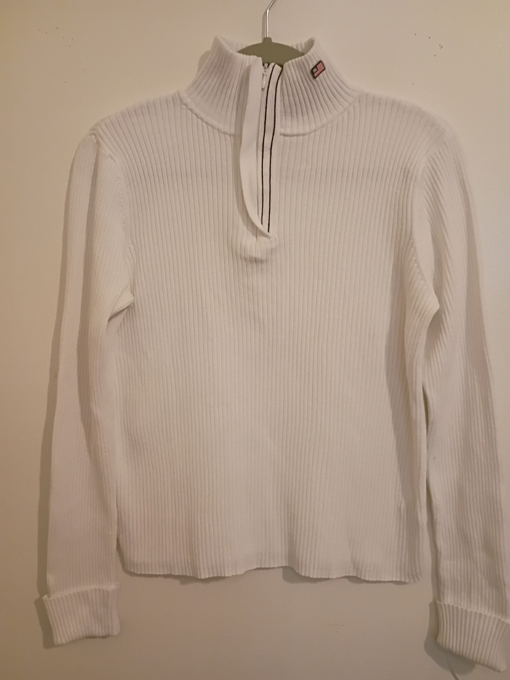 VTG Polo Jeans Co. Women's White Ribbed Half-Zip Mock Neck‎ Sweater Sz XL